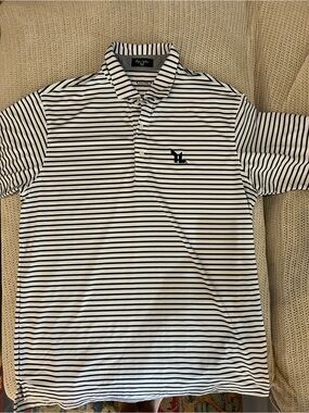 Men's Striped Polo Shirt - White with Navy Stripes
